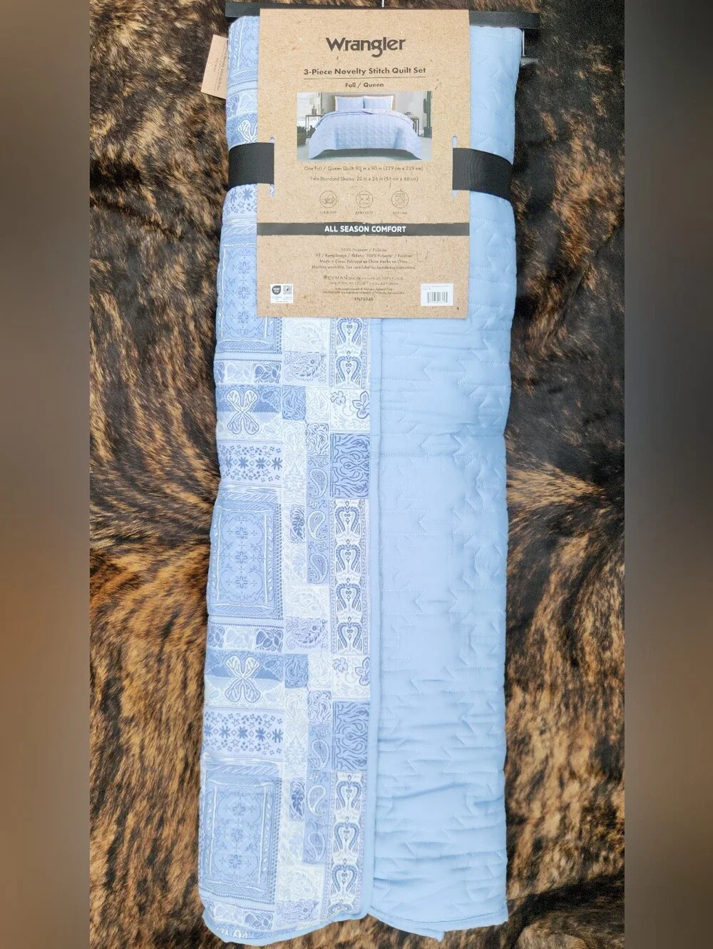 Wrangler FULL/QUEEN Light Blue Quilted Comforter with Patchwork  Design